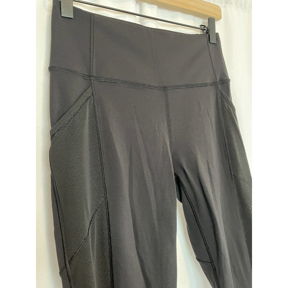 Lululemon Women's Black Crop Mesh Panel Leggings Side Pockets 21 Inch Inseam S/M - Picture 4 of 6